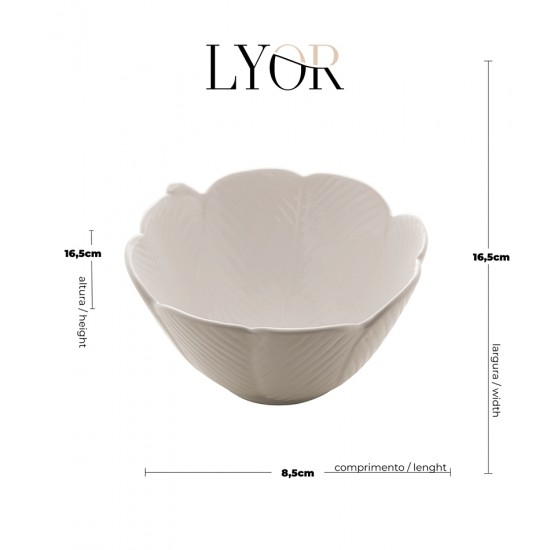 Bowl 16x8,5cm Decorativo De Cerâmica Banana Leaf Branco